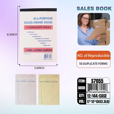S7055, Salesbook 50/Duplicate Sheets 2-Long  Form:937  8.2"x5.6", 887257370557