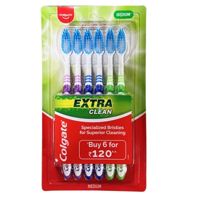 CTB-EC6M, Colgate Toothbrush Extra Clean 6PK Medium, 8901314550286
