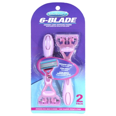 RS2R, ReliaShave 6-Blade Superior Ladies Disposable Razors 2Pack, 081267699374