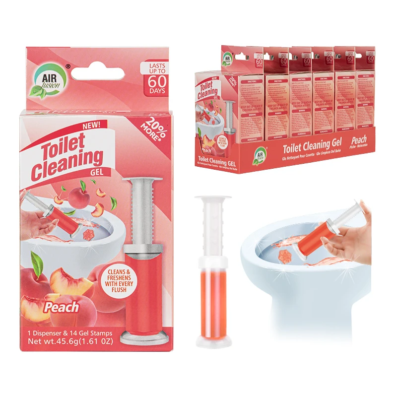 Toilet Cleaning Gel 1 Pack Clean Peach Scent 1.61oz with 14 Stamps - Air Fusion