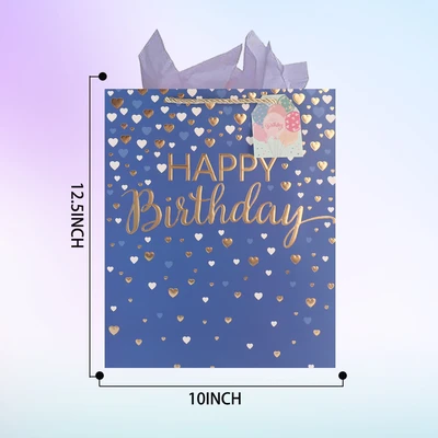 BD9402-LG, Birthday Gift Bags LG.Assorted x4  Styles 10.2"x3.9"x12.6", 887257130700