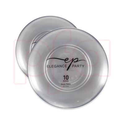 36282, EP Curve 10PK 10.25" Dinner Plate Clear+Silver, 191554362826