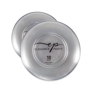 36282, Elegance Party Curve 10PK 10.25" Dinner Plate Clear+Silver, 191554362826