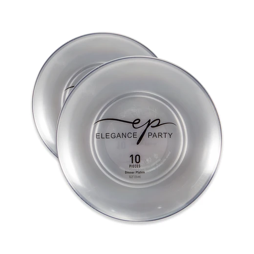 36282, Elegance Party Curve 10PK 10.25" Dinner Plate Clear+Silver, 191554362826