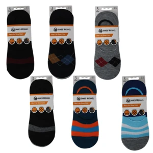 18500, JM No Show Liner Socks 3PK Printed, 191554185005