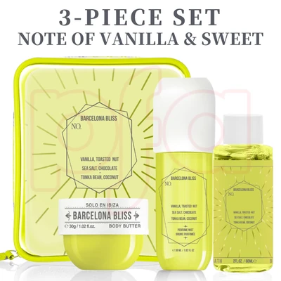 89496, Solo Barcelona Bliss 24 Women's 3pcs Bag Set 3.4 oz Body Mist 2 oz Bubble Bath 1.02 oz Body Butter, 191544894962