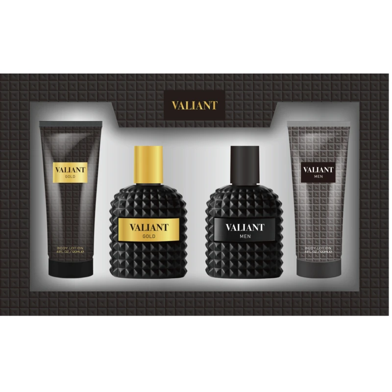 Men's 4pcs Large Gift Set VALIANT 4.1fl.oz/120ml×2 Shower Gel 3.3fl.oz/100ml×2 EDP