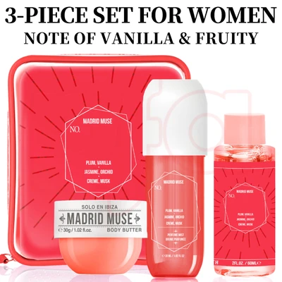 89494, Women's 3 Pcs Bag Set 3.4 oz Body Mist 2 oz Bubble Bath 1.02 oz Body Butter Madrid Muse 28 — Solo En lbiza, 191544894948