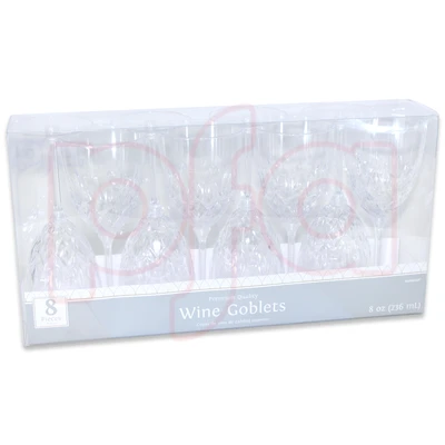 AMS-352001.86, Amscan 8oz Plastic Crystal Wine Glass 8Pack, 013051650346