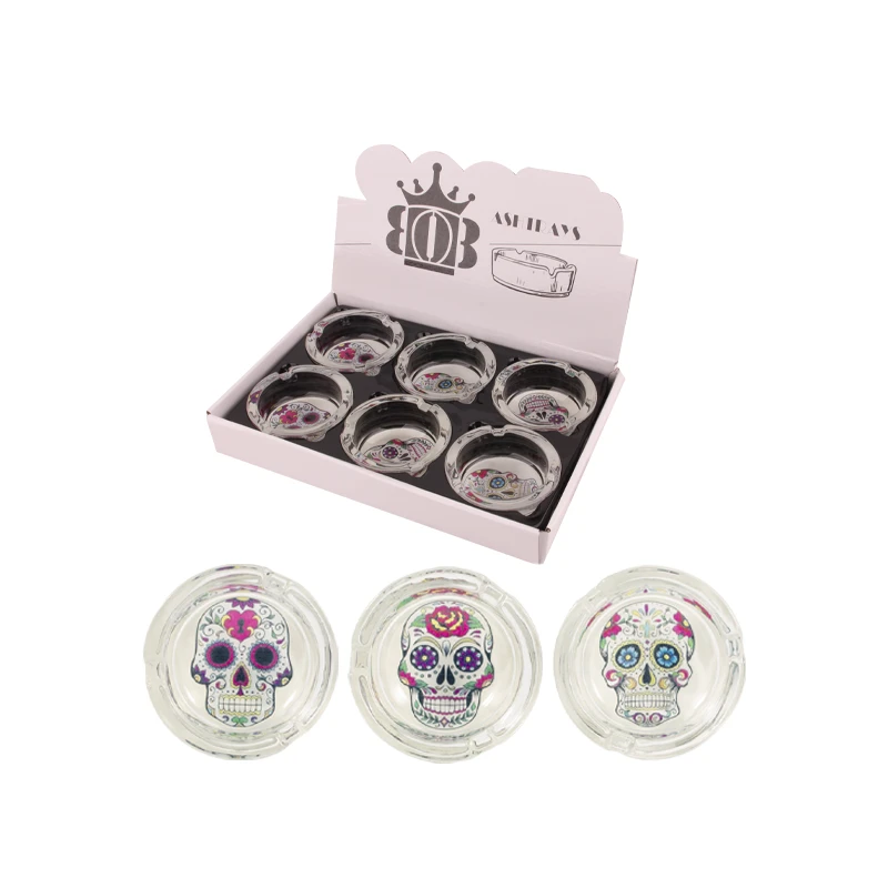 Glass Ashtray Display Skulls