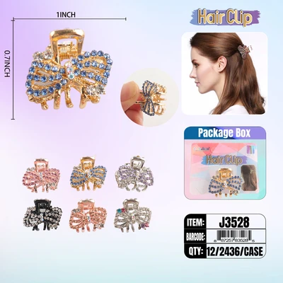J3528, Hair Clip 1″ Inch with Diamond Assorted, 887257835285