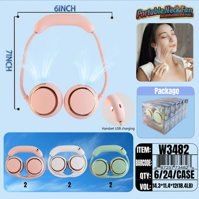 W3482, Rechargeable Portable Neck  Fan Assorted Color/PDQ, 887257734823
