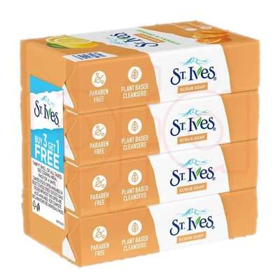 SIBS100-VC, St. Ives Scrub Bar Soap 100g x 4PK Vitamin C Orange, 8901030897634