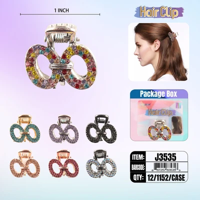 J3535, Hair Clip 1″ Inch with Diamond Assorted, 887257835353