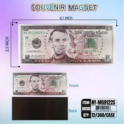 NY-MG9122S, Money Magnet $5 Bill Silver, 887257991226