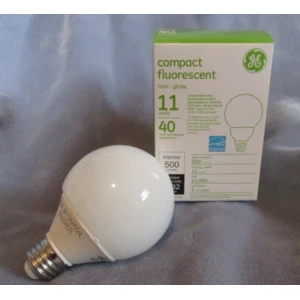 GE89629, GE Compact Fluorescent Bulb 11W Mini Globe Soft White, 43168896290