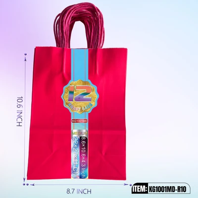 KG1001MD-R10, Kraft Bags MD. Rose Red 12/Pk 10.6"x8.6"x4.3", 887258100313