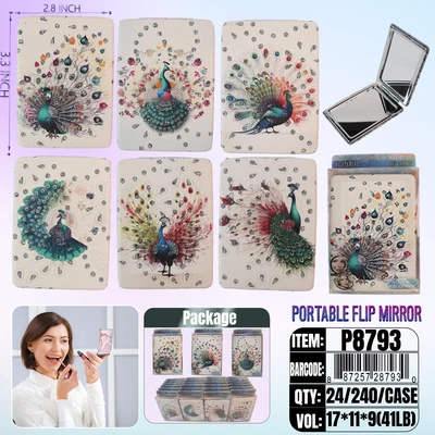 P8793, Portable Flip Mirror Peacock Assorted 6  24/DP, 88725787930
