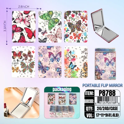 P8788, Portable Flip Mirror Butterfly Assorted 6  24/DP, 887257287886