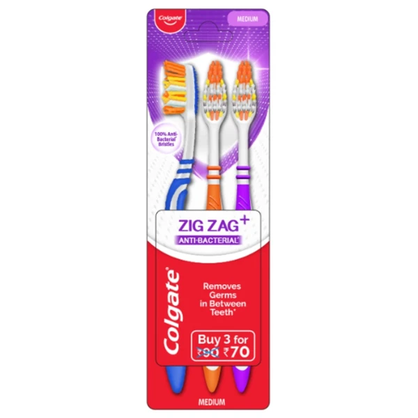 CTB-ZZ-3A, Colgate Toothbrush Zig Zag 3PK Anti-Bacterial, 8901314116420