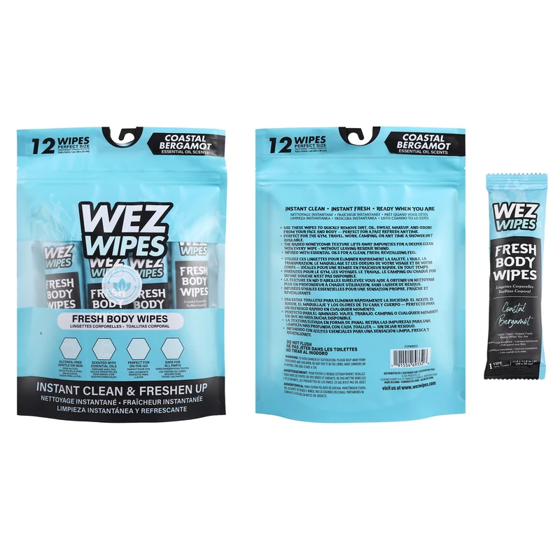 WEZ WIPES Fresh Body Wipes 12pcs Coastal Bergamot