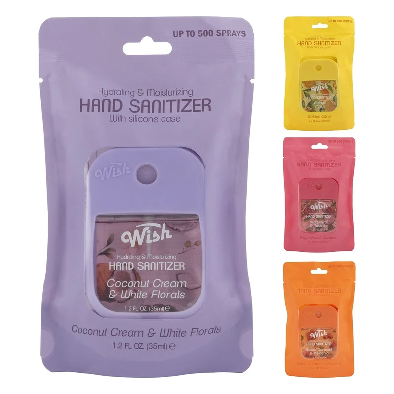 Wish Liquid Hand Sanitizer Spray 1.2oz w/ Silicone Holder Bag