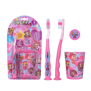 68057, Oral Fusion Kids Sweet Little Miss Toothbrush 3PK Set With Rinsing Cup, 191554680579