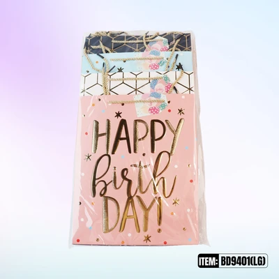 BD9401-LG, Birthday Gift Bags LG.Assorted x4  Styles 10.2"x3.9"x12.6", 887257130625