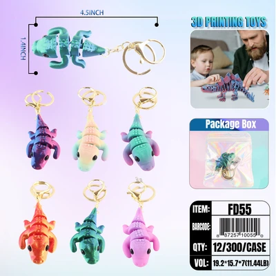 FD55, 3D Printed Keychain Crocodile, 887257100550