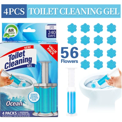 60128, Toilet Cleaning Gel 4 Packs Clean Ocean Fresh Scent 6.43oz with 56 Stamps - Air Fusion, 191554601284