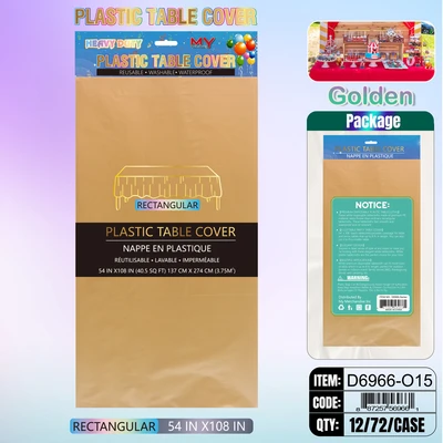 D6966-G15, Plastic Table Cover Gold Rectangular 54"x108", 887257572517