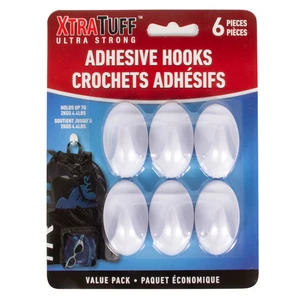 44048, XtraTuff™ 6 Piece Adhesive Plastic Hook white (Oval), 191554440487