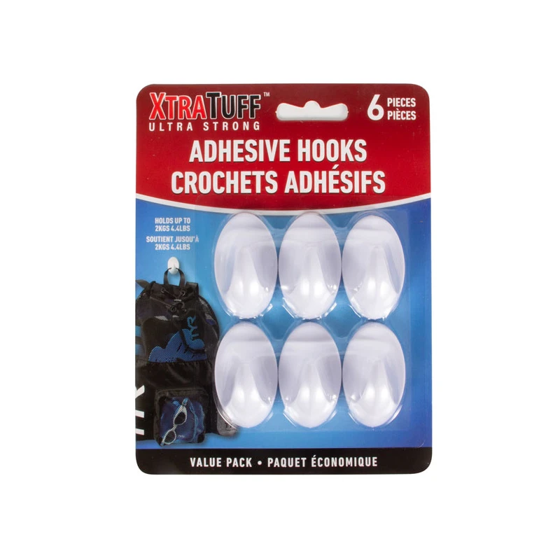 XtraTuff™ 6 Piece Adhesive Plastic Hook white (Oval)