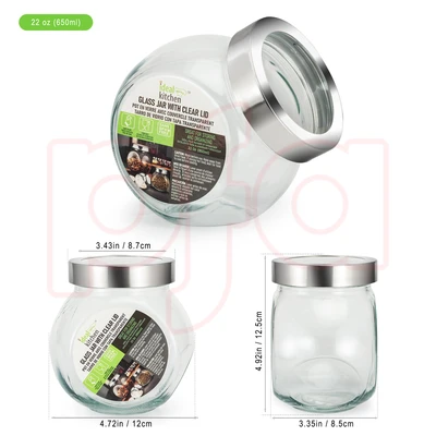 33177, Ideal Kitchen Glass Jar with Clear Lid 21.98oz 1pk, 191554331778