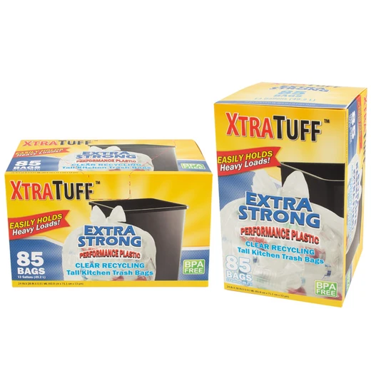 30161, XtraTuff Extra Strong Clear Cycling Tall Kitchen Trash Bags 13Gal 85CT, 191554301610