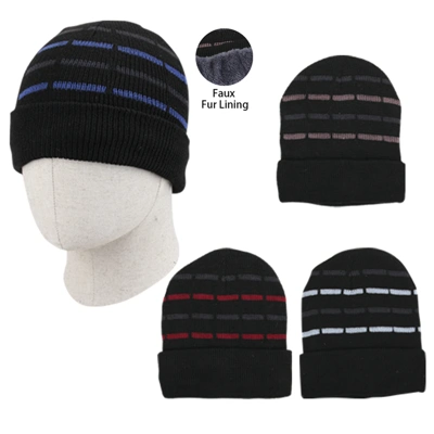 10065, Thermaxxx Men's Hat w/ Fur Lining Dash Stripes, 191554100657