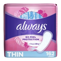 ALW-27331, Always Thin Liners 162CT Regular Unscented, 037000273318