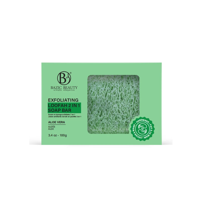 Bazic Beauty Exfoliating Loofah 2in1 Soap Bar 3.4oz/100g Aloe Vera