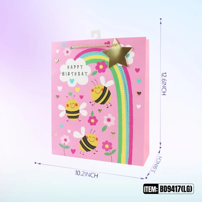 BD9417-LG, Birthday Gift Bags LG x4 Assted. 10.2"x3.9"x12.6", 887257130380