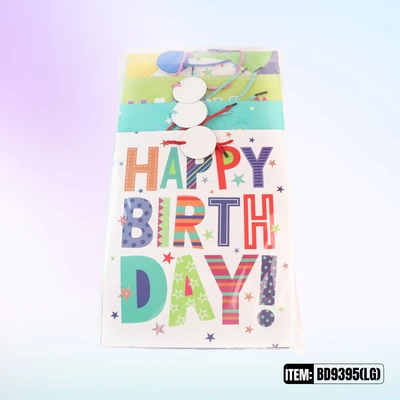 BD9395-LG, Birthdays Gift Bags LG. Assorted x4 Styles 10.2"x3.9"x12.6", 887257130502