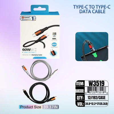 W3519, FAST CHARGING DATA CABLE 1M 60W C-C, 6918033876933