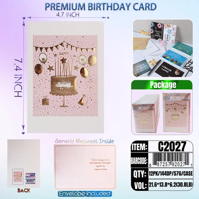 C2027, Birthday Premium Card Generic Messages Inside 12/PVC (144DP), 887257920271