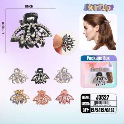 J3527, Hair Clip 1″ Inch with Diamond Assorted, 887257835278