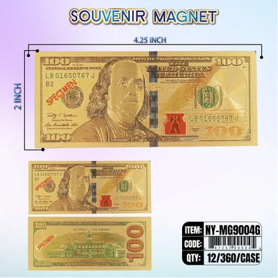 NY-MG9004G, Money Magnet $100 Bill Gold, 887257990045