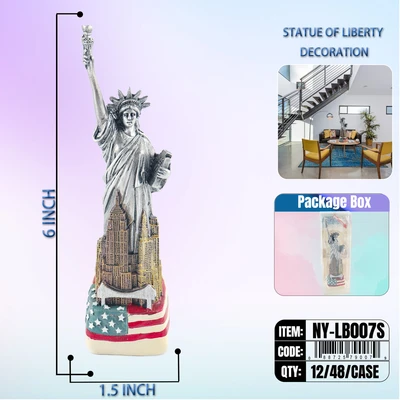 NY-LB007S, STATUE OF LIBERTY Silver Flag-color (6"), 887257900075
