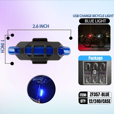 ZF357-BLUE, BIKE Blue USB Recharge Rear Light, 887257003578