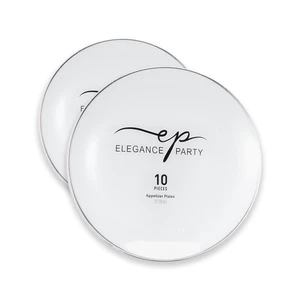 36249, Elegance Party Curve 10PK 7.5" Dinner Plate White+Silver, 191554362499