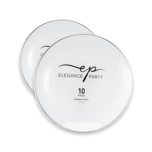 36249, Elegance Party Curve 10PK 7.5" Dinner Plate White+Silver, 191554362499