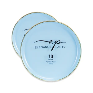 36294, Elegance Party Edge 10PK 7.5" Dinner Plate Ice Blue+Gold, 191554362949