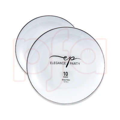 36246, EP Curve 10PK 10.25" Dinner Plate White+Silver, 191554362468